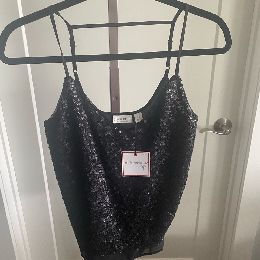 NWT Bisou Bisou Sequin Black Lined Camisole Top XS